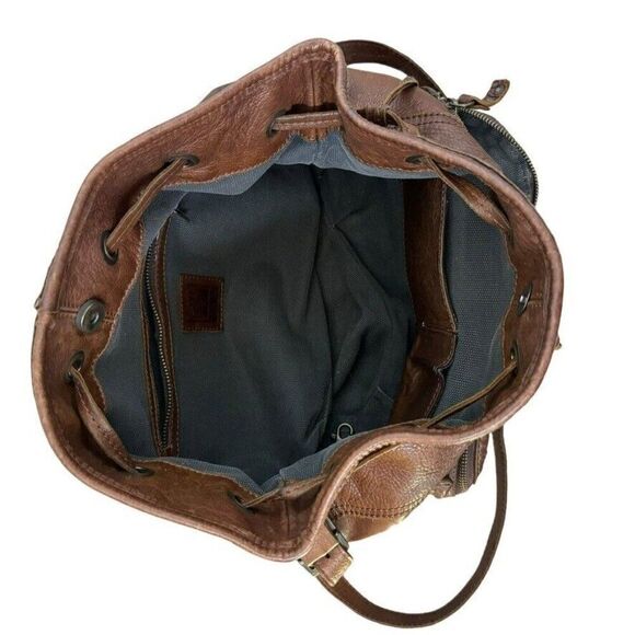 Frye Brooke Studded Brown Leather Drawstring Bucket Crossbody Bag Purse - Picture 6 of 9